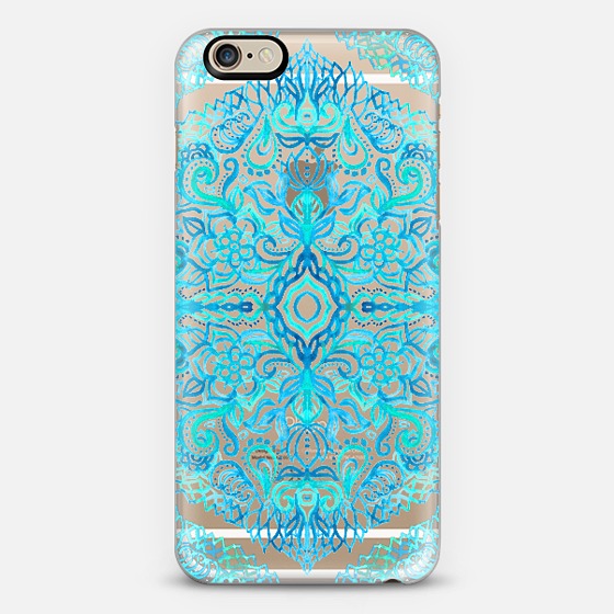 Watercolor Lace Doodle in Turquoise & Aqua on Transparent iPhone 6 Case